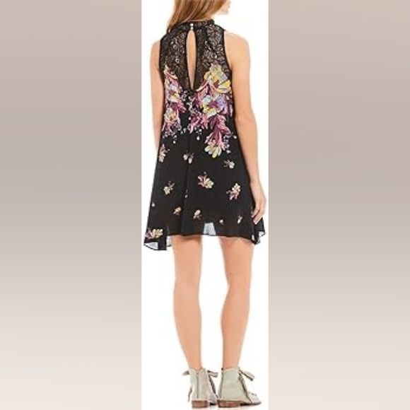 Free People Marsha Black Floral Lace Insert Mini Slip Dress Size XS Boho - Picture 5 of 6